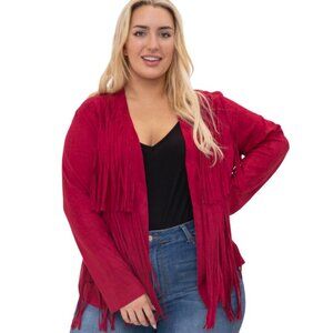 VOCAL APPAREL Plus Size Ultrasuede Burgundy Red Western Fringe Jacket 1X-3X NWT